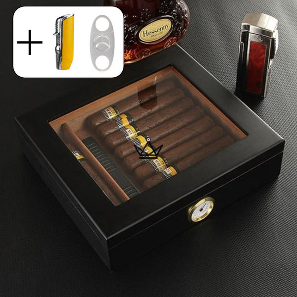 Cave à cigares JANGO — vitrée 20 cigares, cèdre espagnol & humidificateur