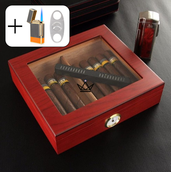 Cave à cigares JANGO — vitrée 20 cigares, cèdre espagnol & humidificateur