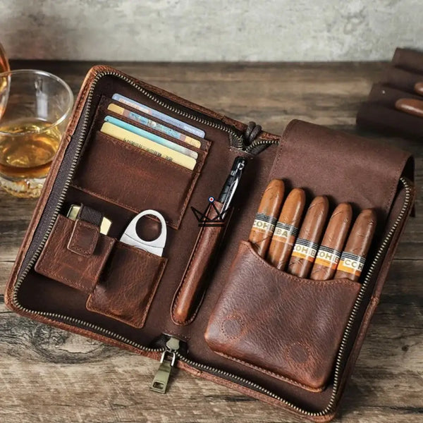 Étui à Cigares en Cuir Personnalisable - Voyageur Tempo - - etui cigare personnalisable - Cadeau, Noël, Anniversaire, Original, Fête des pères, fête des mères - Atelier Atypique