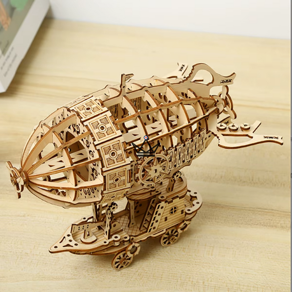 Puzzle 3D en bois dirigeable steampunk sur chariot à construire - ZÉPHYRE