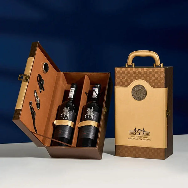 2er-Weingeschenkset mit Sommelier-Zubehör — SOMMELIER, Sandfarbenes Karomuster