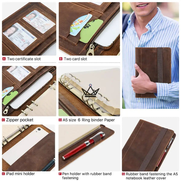 Personalisierbarer A5 Leder-Organizer — VOYAGEUR Galenda