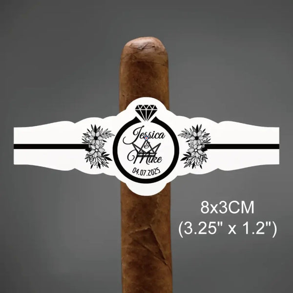 Personalisierbare Zigarrenbanderolen für Hochzeiten, 60er-Set — ALLIANCE, Modell 1