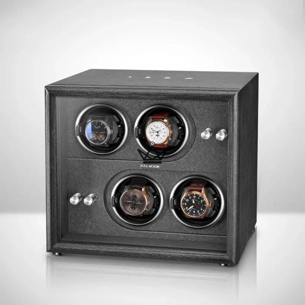 Uhrenbeweger Automatisch FULL MOON — Mondphasen, LED, Antimagnetisch, 2 oder 4 Uhren, 4 Stellplätze / Schwarz