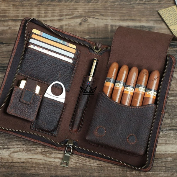 Personalisierbares Zigarrenetui aus Leder — Voyageur Tempo, Kaffee