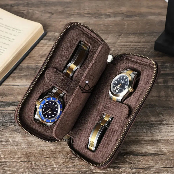 Étui Voyage Montres personnalisable – Voyageur Keeper — Cuir Pleine Fleur, 4 Tailles : 2 à 8 Montres, 2 Montres