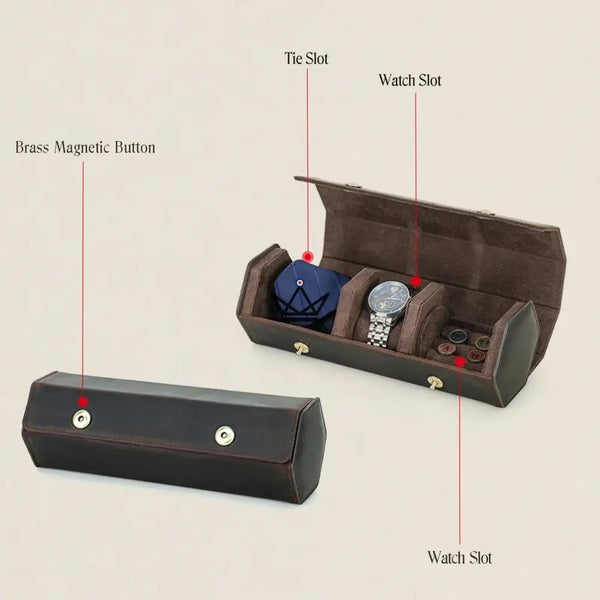 Personalisierbares Reiseetui aus Leder für Uhren und Krawatten — GENTLEMAN-Reisender – 4/6