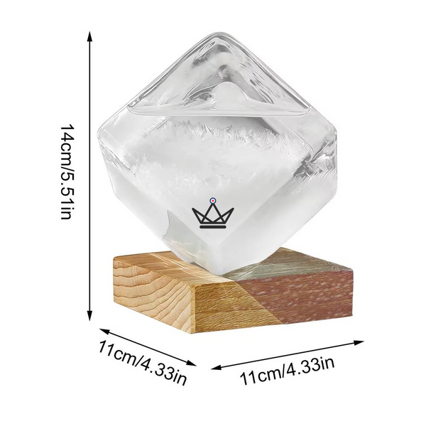 Baromètre à cristaux cube en verre sur socle bois - GIVRE