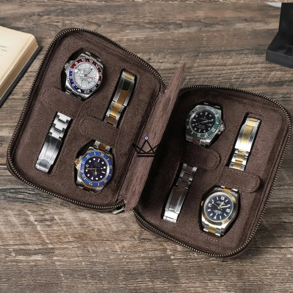 Étui Voyage Montres personnalisable – Voyageur Keeper — Cuir Pleine Fleur, 4 Tailles : 2 à 8 Montres, 4 Montres