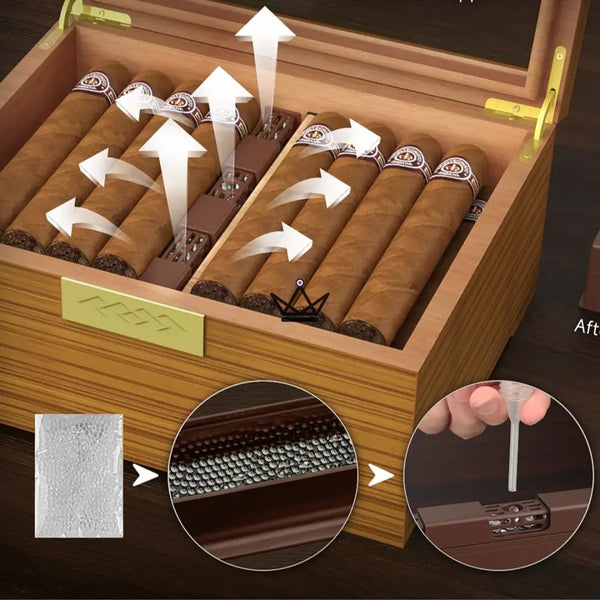 Cave à cigares Horizon Edition — cèdre espagnol, fenêtre vitrée, tiroir, Onyx ou Natural – 5/10
