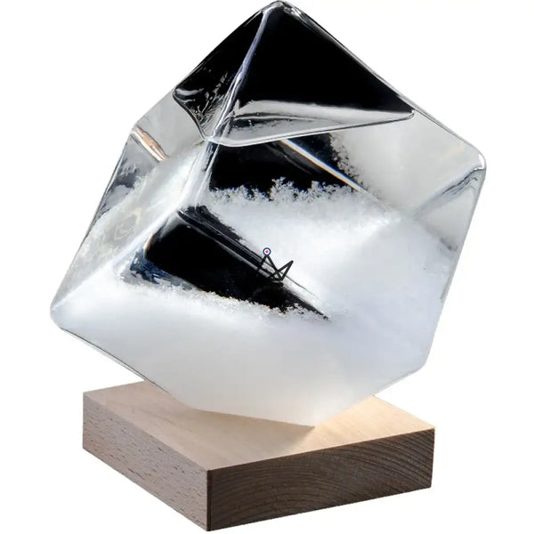 Baromètre à cristaux cube en verre sur socle bois - GIVRE