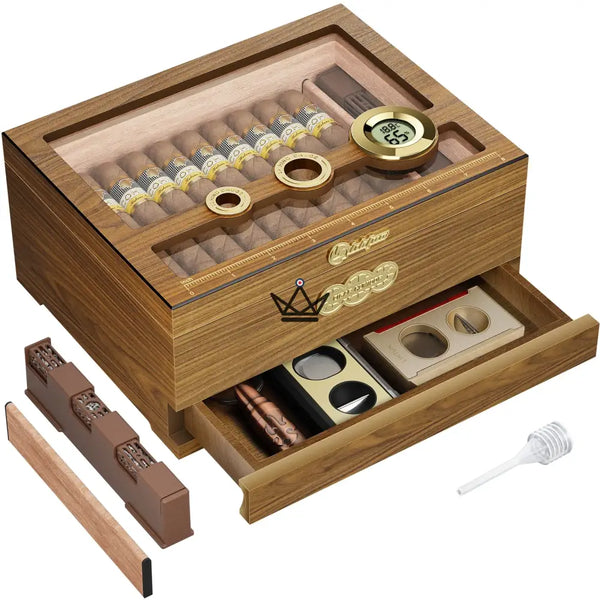 Cave à cigares Orbis Vault — cèdre espagnol, vitre, hygromètre digital & humidificateur gel – 5/7