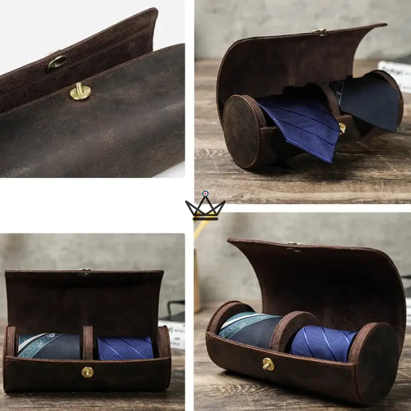 Personalisierbares Krawattenetui aus Leder, für 1 oder 2 Krawatten — ASCOT Traveller – 6/15