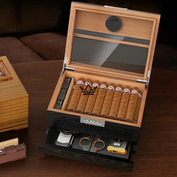 Cave à cigares Horizon Edition — cèdre espagnol, fenêtre vitrée, tiroir, Onyx ou Natural – 10/10