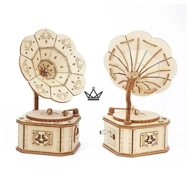 Puzzle 3D en bois gramophone boîte à musique à manivelle - SÉRÉNADE