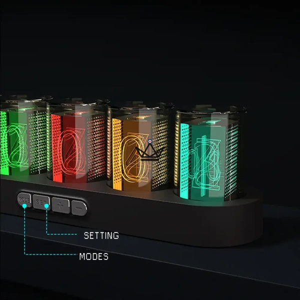 RGB-Nixie-Effekt-Uhr mit transparenten Röhren, ovaler Sockel – CHROMA