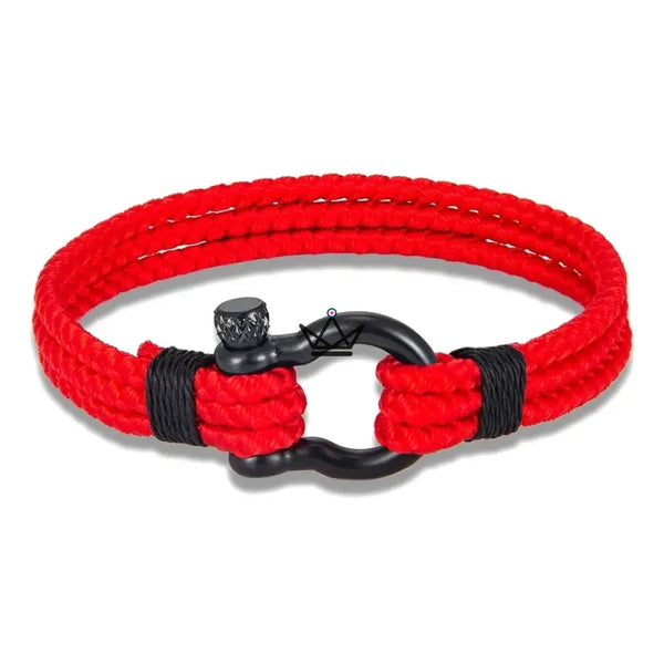 Geflochtenes Kordelarmband mit schwarzem Segelschäkel aus Edelstahl — BOSCO – 4/11