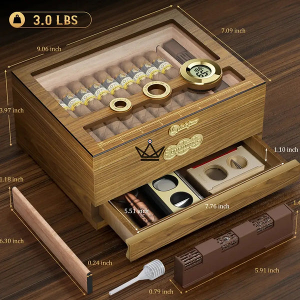 Cave à cigares Orbis Vault — cèdre espagnol, vitre, hygromètre digital & humidificateur gel – 7/7