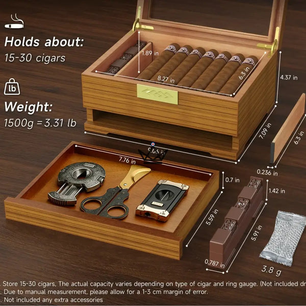 Cave à cigares Horizon Edition — cèdre espagnol, fenêtre vitrée, tiroir, Onyx ou Natural – 8/10