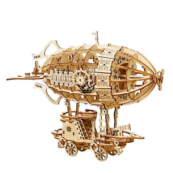 Puzzle 3D en bois dirigeable steampunk sur chariot à construire - ZÉPHYRE