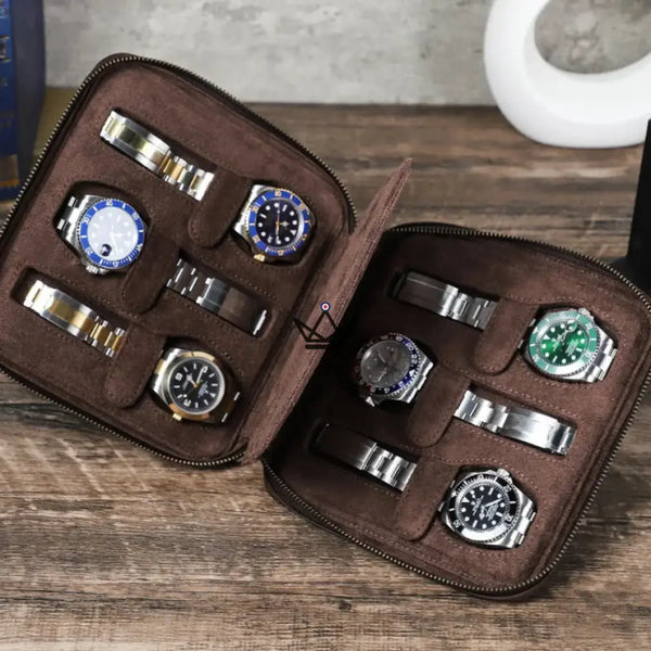 Étui Voyage Montres personnalisable – Voyageur Keeper — Cuir Pleine Fleur, 4 Tailles : 2 à 8 Montres, 6 Montres