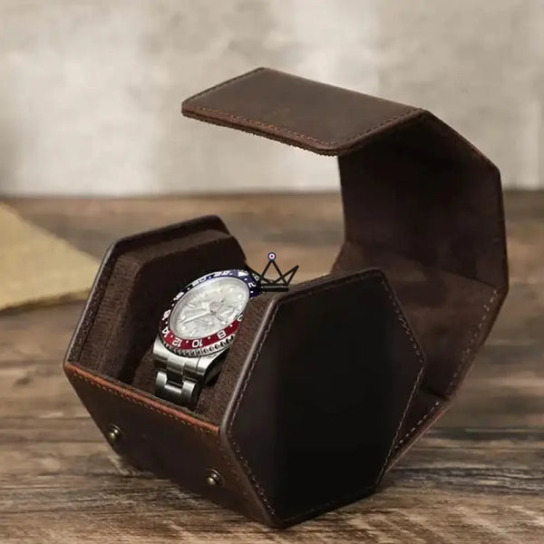 Personalisierbares Reiseetui für Automatikuhren aus Leder — Voyageur Hexagone, 1 Uhr