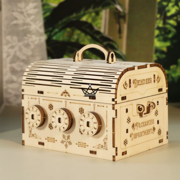 Puzzle 3D bois malle à code de voyage, 3 molettes - ESCALE