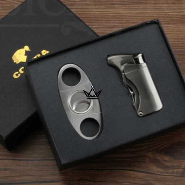 Pack Briquet et Coupe-Cigare COHIBA - VARGAS argent gris homme cadeau luxe debutant original anniversaire