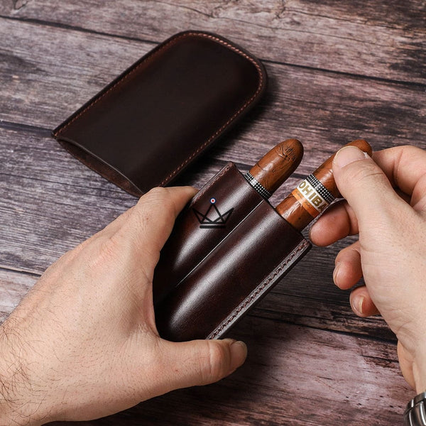 Étui à cigares en cuir personnalisable — Voyageur Classic | 1, 2 ou 3 cigares, 2 Cigares