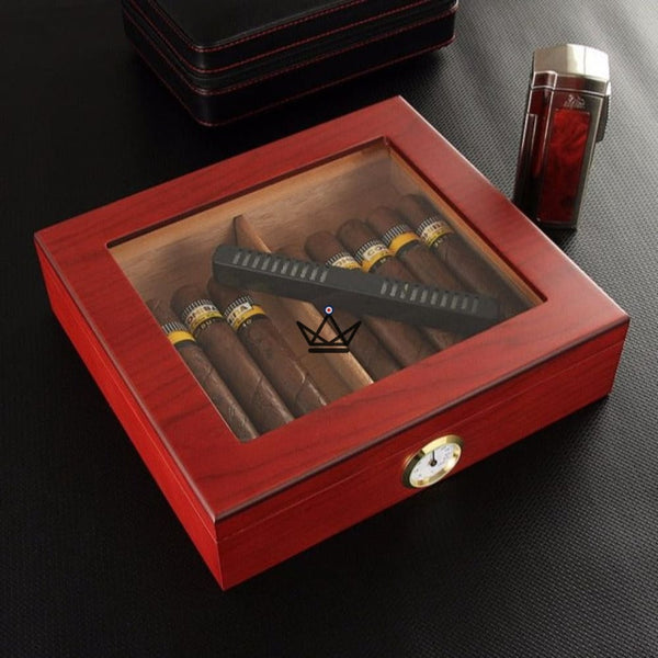 Cave à cigares vitrée - JANGO luxe rouge bois débutant cadeau homme anniversaire fates des peres