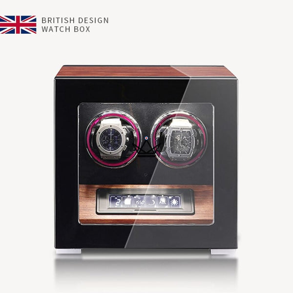 Remontoir Montre Automatique ATMOS — Empreinte Digitale, Piano Laqué, 2 à 12 Montres, 2 Slots / Bois de Rose