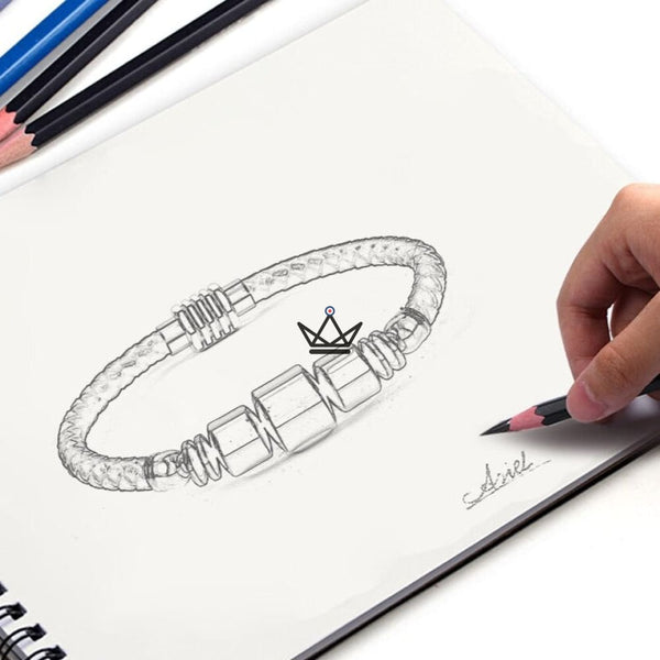 Bracelet en cuir tressé à fermoir magnétique - TITANIUM - - bracelet - Cadeau, Noël, Anniversaire, Original - Atelier Atypique