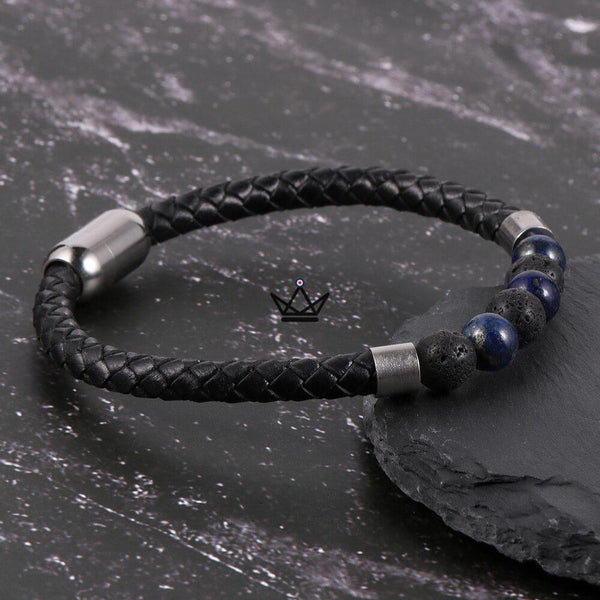 Bracelet en cuir tressé à fermoir magnétique - Leather Pearl - - bracelet - Cadeau, Noël, Anniversaire, Original - Atelier Atypique