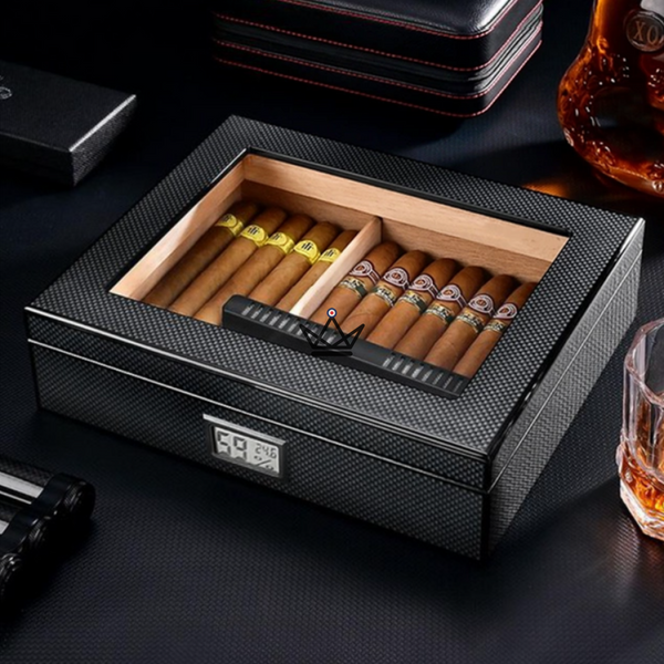 Cave à cigares CARBON — fibre de carbone, cèdre espagnol & vitre
