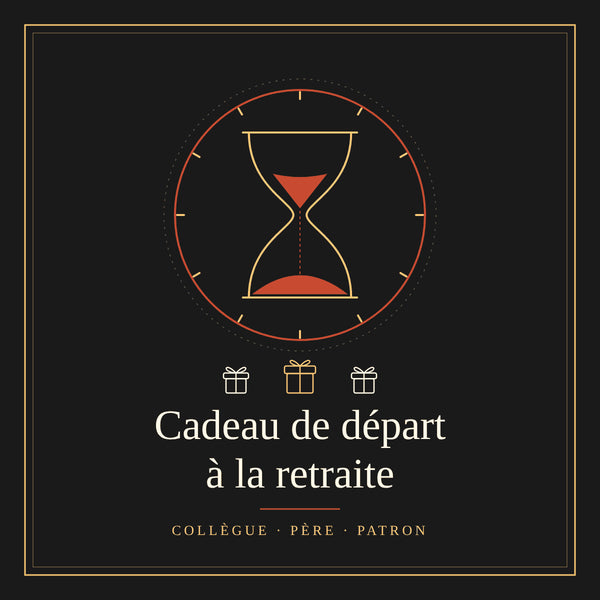 Couverture : sablier dans un cadran et trois cadeaux, idées de cadeau de départ à la retraite
