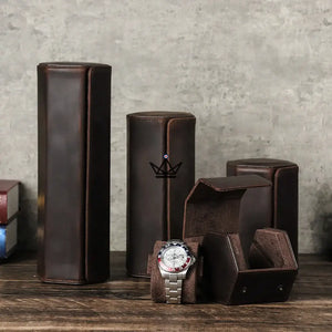 Etui de voyage personnalisable pour montre automatique en cuir - Voyageur Hexagone - ["Maroquinerie Personnalisable"] - etui montre personnalisable - Cadeau, Noël, Anniversaire, Original, Fête des pères, fête des mères - Atelier Atypique