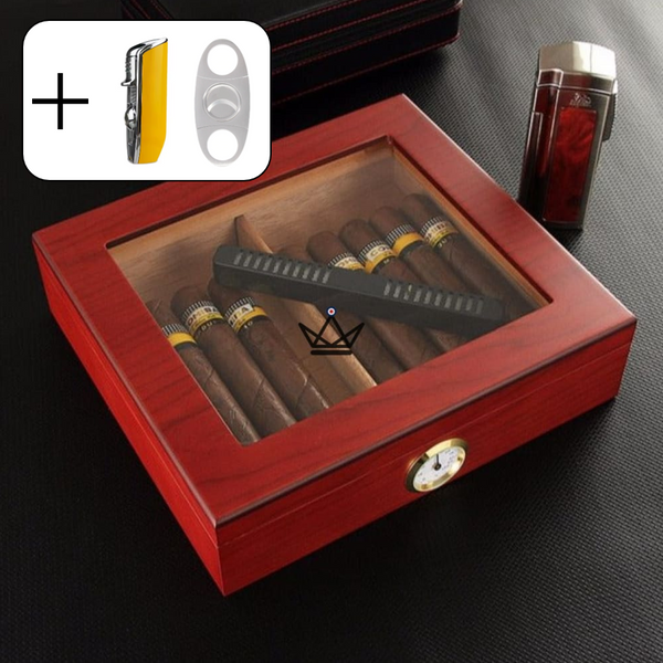 Humidor JANGO – verglast, 20 Zigarren, spanisches Zedernholz & Befeuchter