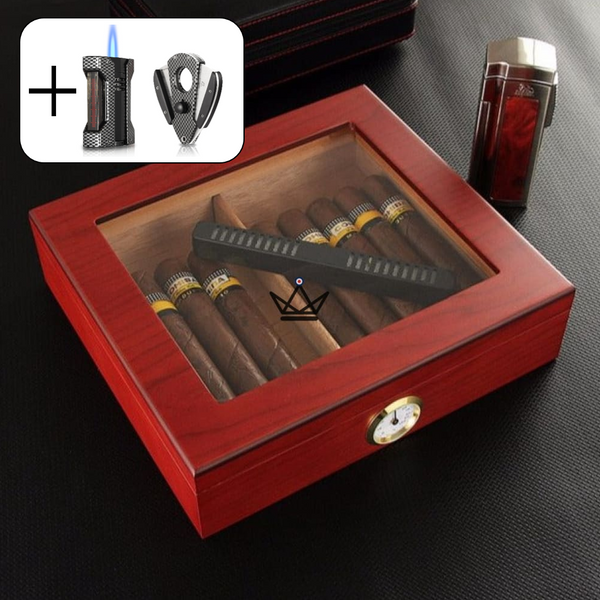 Humidor JANGO – verglast, 20 Zigarren, spanisches Zedernholz & Befeuchter