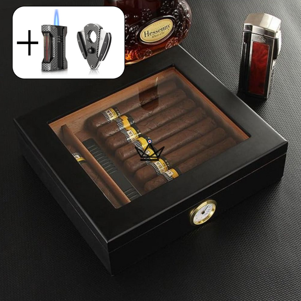 Humidor JANGO – verglast, 20 Zigarren, spanisches Zedernholz & Befeuchter