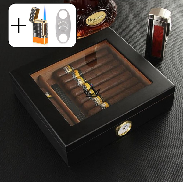 Humidor JANGO – verglast, 20 Zigarren, spanisches Zedernholz & Befeuchter