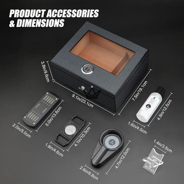 Cave Cigares Fibre Carbone avec accessoires, 60 cigares - SHADOW PRESTIGE