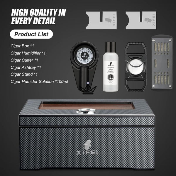 Cave Cigares Fibre Carbone avec accessoires, 60 cigares - SHADOW PRESTIGE
