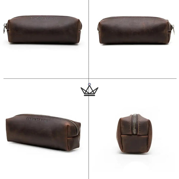 Petite trousse à crayons en cuir zippée personnalisable - Voyageur MINE - ["maj-desc","maj-filtre","Maroquinerie Personnalisable","Trousse personnalisable"] - trousse personnalisable - Cadeau, Noël, Anniversaire, Original, Fête des pères, fête des mères - Atelier Atypique