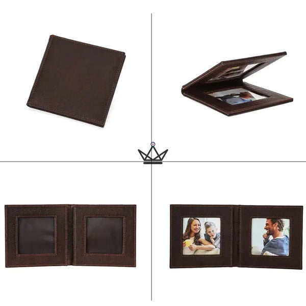 Cadre photo double pliant en cuir personnalisable - Voyageur SOUVENIR - ["Divers personnalisable","maj-desc","maj-filtre","Maroquinerie Personnalisable"] - cadre photo personnalisable - Cadeau, Noël, Anniversaire, Original, Fête des pères, fête des mères - Atelier Atypique