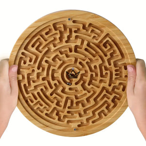 Kugel-Labyrinth aus Bambus, rundes Geschicklichkeitsspiel beidseitig — MEANDER