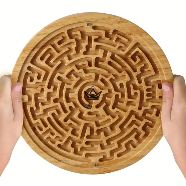 Labyrinthe à bille en bambou, jeu d'adresse rond double face — MÉANDRE