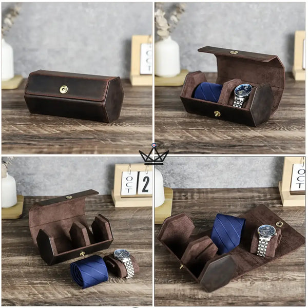 Étui voyage cuir personnalisable montre et cravate - Voyageur GENTLEMAN COMPACT