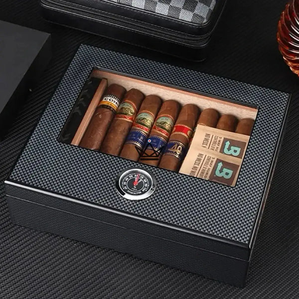 Cave Cigares Fibre Carbone avec accessoires, 60 cigares - SHADOW PRESTIGE