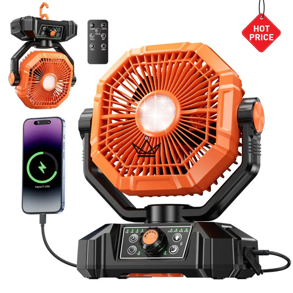 Ventilateur portable sur batterie NOELY — 20 000 mAh, LED & Power Bank