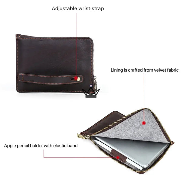 Pochette zippée cuir personnalisable pour iPad mini à dragonne - Voyageur OPUS - ["Divers personnalisable","maj-desc","maj-filtre","Maroquinerie Personnalisable"] - etui personnalisable - Cadeau, Noël, Anniversaire, Original, Fête des pères, fête des mères - Atelier Atypique